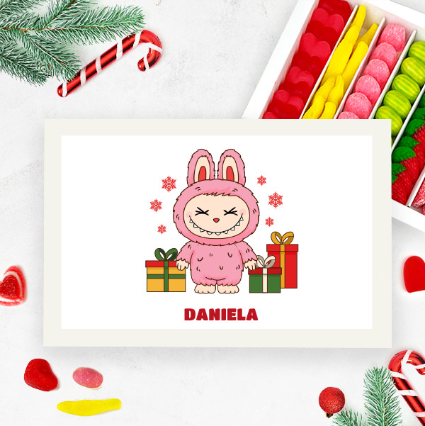 Caja de Dulces con Muñeco Labubu Navidad con Nombre personalizado