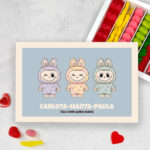 Caja de Dulces con Muñecos Labubu con Nombres y Texto personalizado Miniatura de Caja de Dulces con Muñecos Labubu con Nombres y Texto personalizado