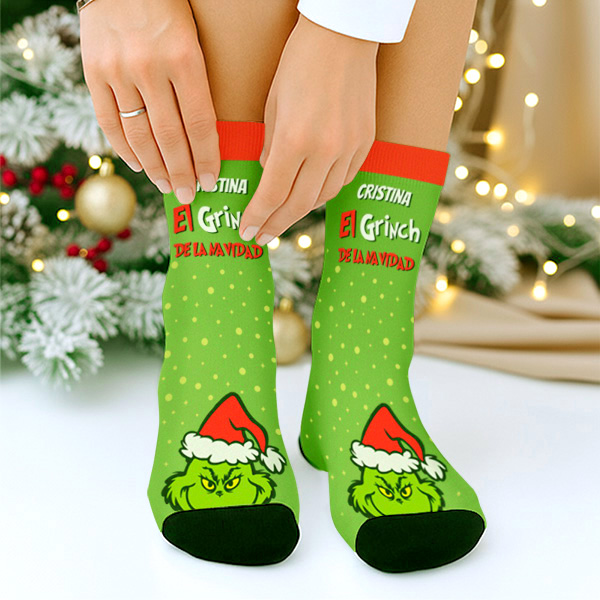 Calcetines El Grinch de la Navidad con Nombre personalizado