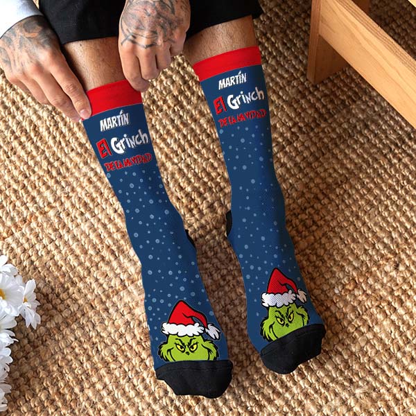 Calcetines El Grinch de la Navidad con Nombre personalizado