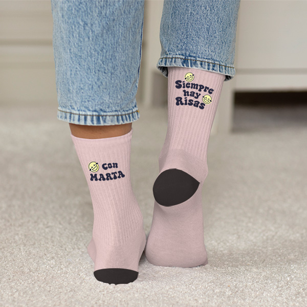 Calcetines Emojis de Risa con Frase y Nombre personalizado