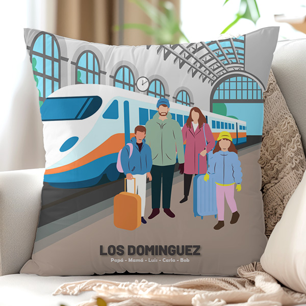Cojín Estación de Tren con Nombres y Texto personalizado