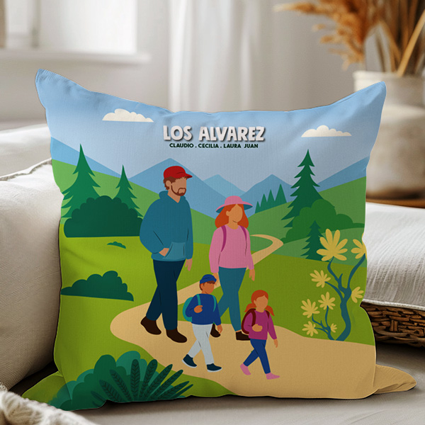 Cojín Familia en Montaña con Nombres y Texto personalizado