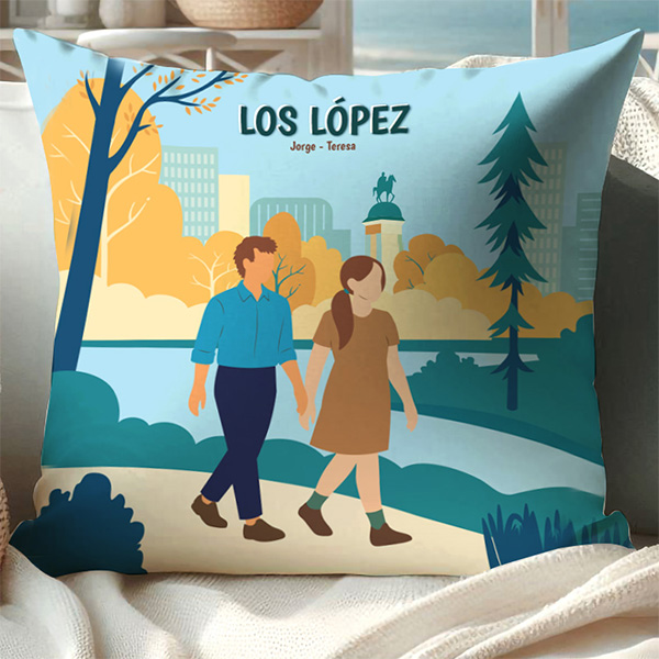 Cojín Familia en el Parque con Nombres y Texto personalizado