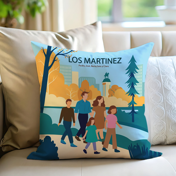 Cojín Familia en el Parque con Nombres y Texto personalizado