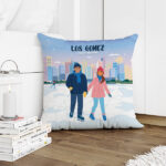 Miniatura de Cojín Familia en Patines con Nombres y Texto personalizado