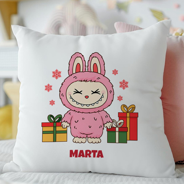 Cojín Labubu Navideño con Nombre personalizado