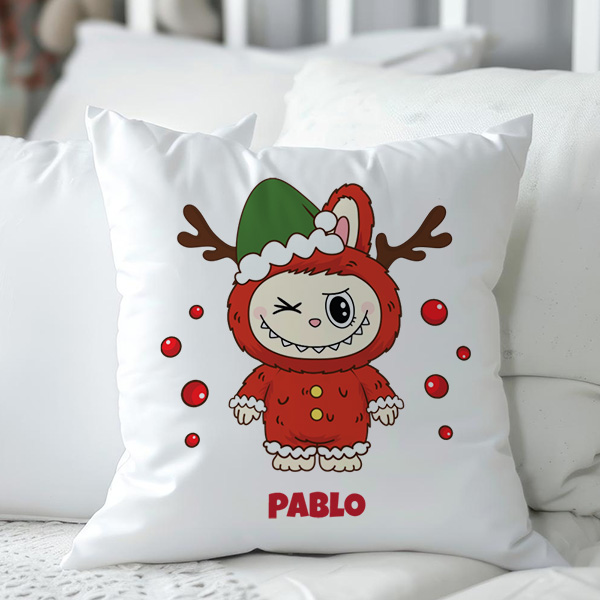 Cojín Labubu Navideño con Nombre personalizado