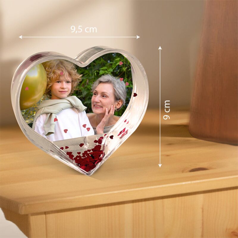 Bola de Nieve con Copos de Corazones y Foto Personalizada