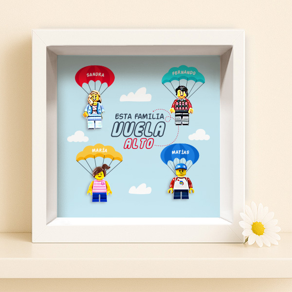 Marco de Madera Familia Vuelta Alto con Muñecos Lego y Nombres personalizados