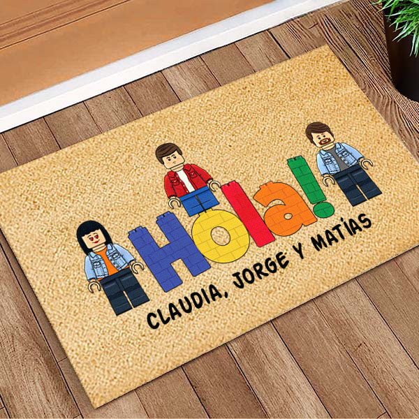 Felpudo HOLA con Minifiguras Lego personalizadas y Texto personalizado