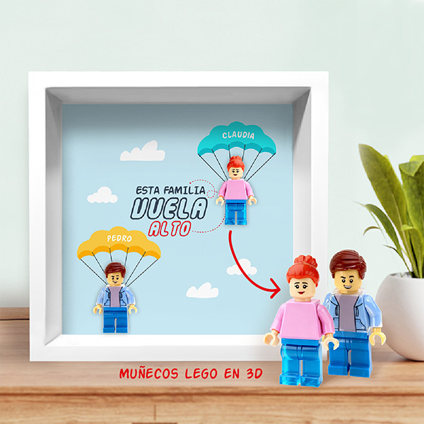 Cuadro con minifiguras Lego de Familia Vuelta Alto con Nombres personalizados