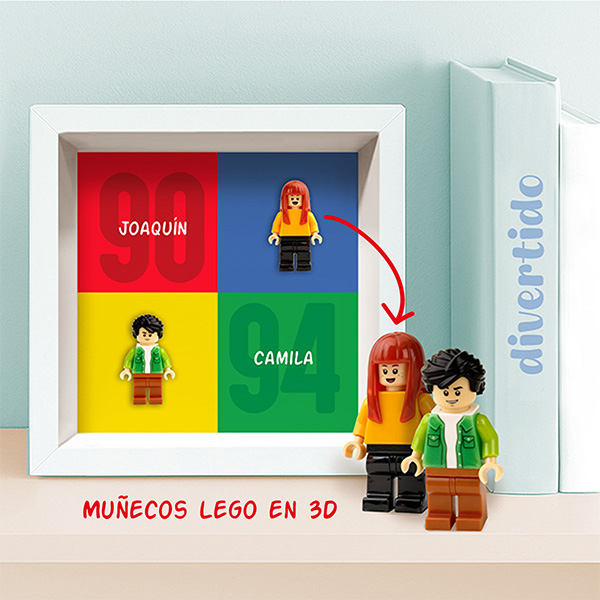 Cuadro con minifiguras Lego, Años y Nombres personalizados