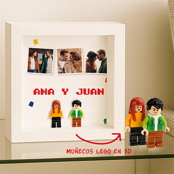 Cuadro con minifiguras Lego, 3 Fotos y Texto personalizado