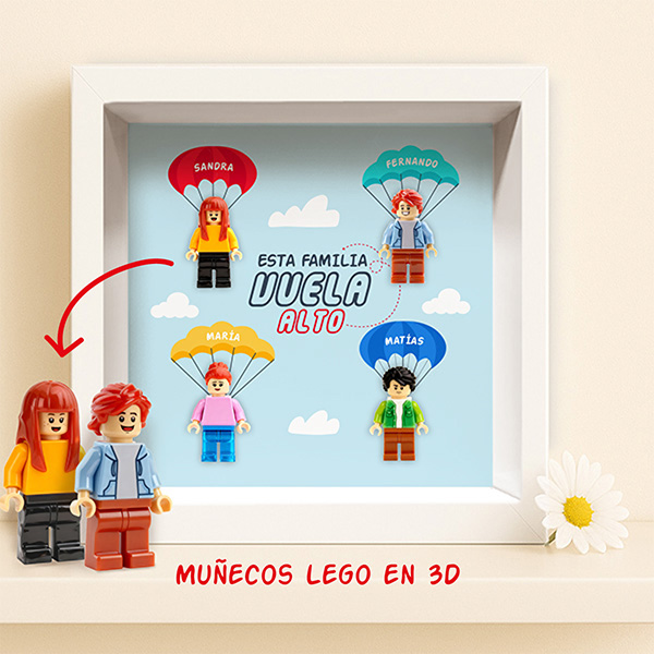 Cuadro con minifiguras Lego de Familia Vuelta Alto con Nombres personalizados