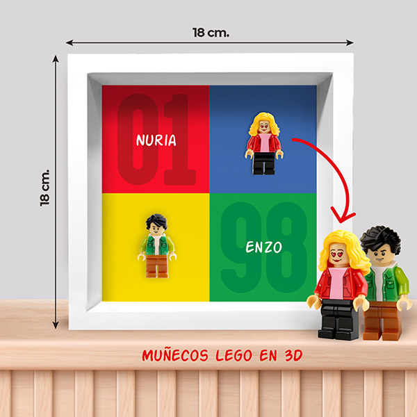Cuadro con minifiguras Lego, Años y Nombres personalizados