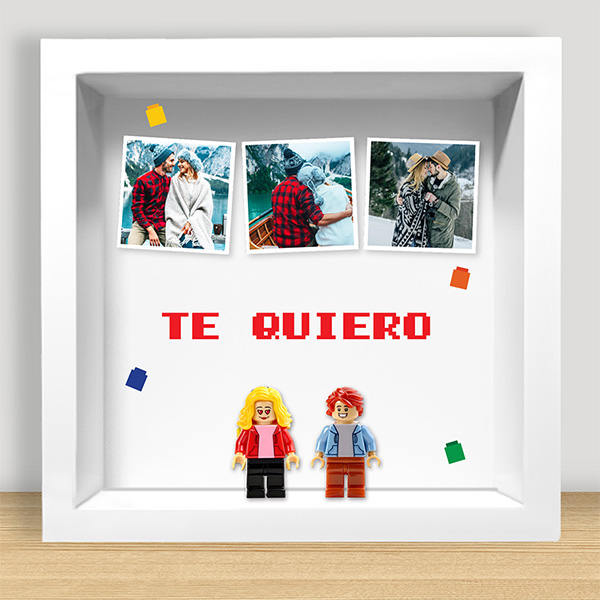 Cuadro con minifiguras Lego, 3 Fotos y Texto personalizado