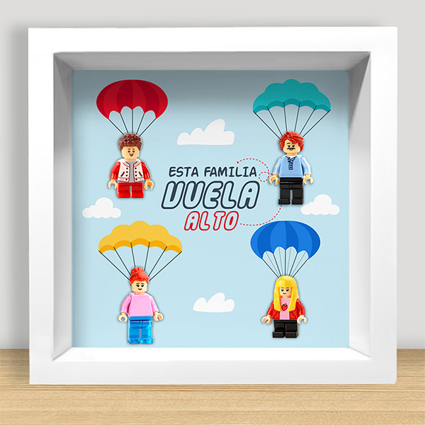 Cuadro con minifiguras Lego de Familia Vuelta Alto con Nombres personalizados