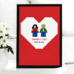 Miniatura de Placa o Lámpara Corazón Rojo Diseño Lego con Nombres y Texto personalizado