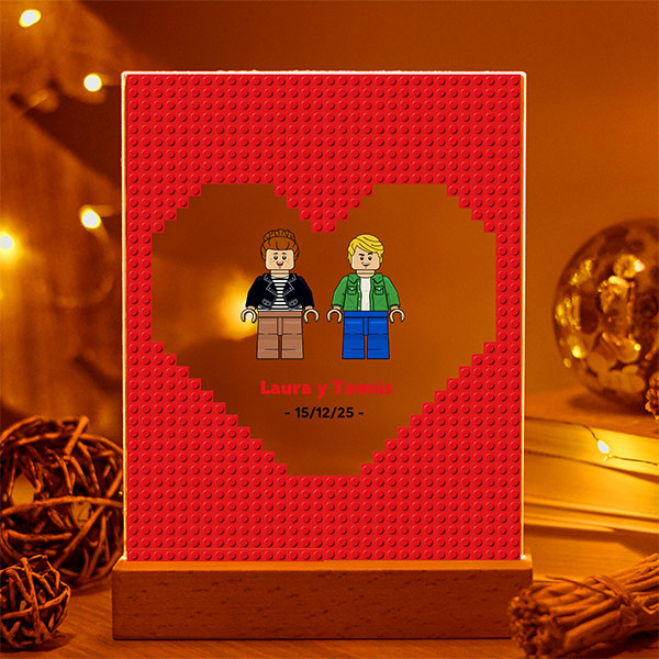 Placa o Lámpara Corazón Rojo Diseño Lego con Nombres y Texto personalizado