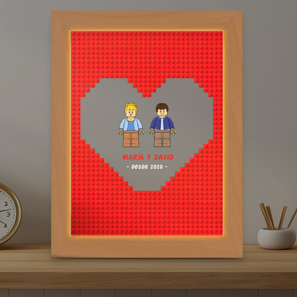 Placa o Lámpara Corazón Rojo Diseño Lego con Nombres y Texto personalizado
