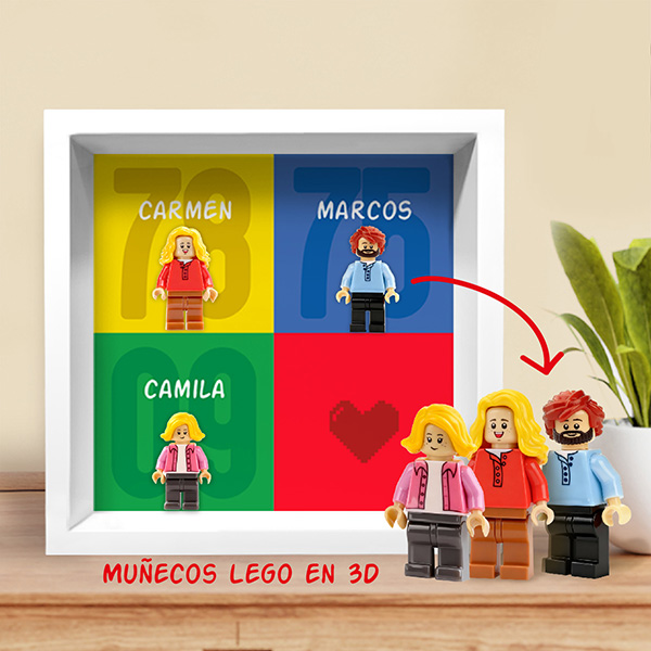 Cuadro con minifiguras Lego, Años y Nombres personalizados