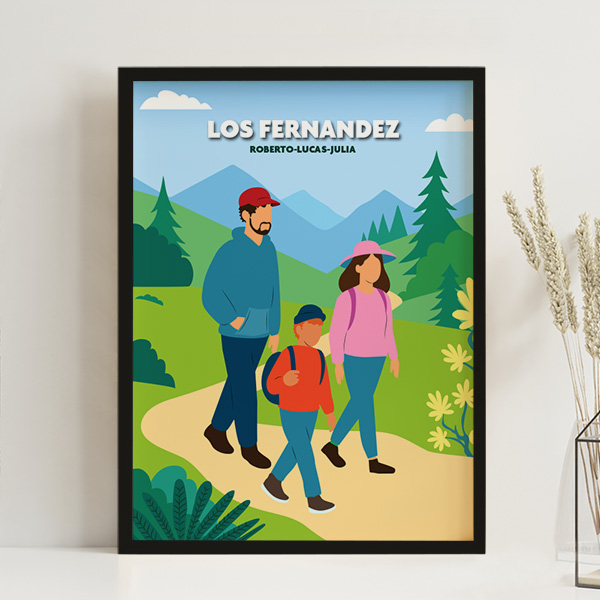 Póster Familia en Montaña con Nombres y Texto personalizado
