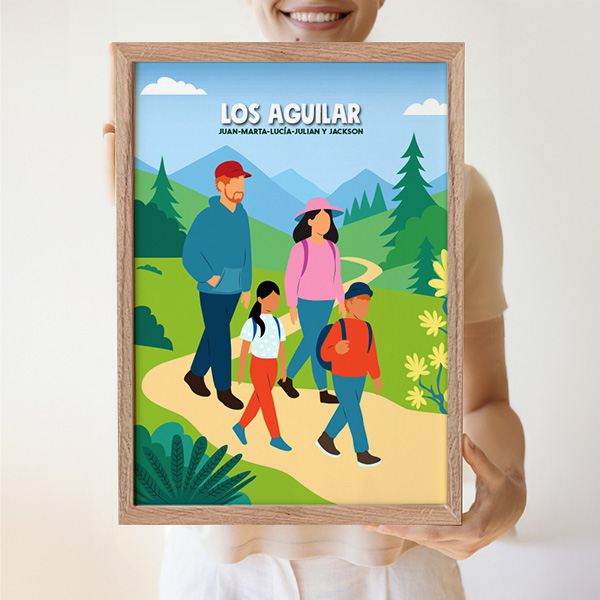 Póster Familia en Montaña con Nombres y Texto personalizado