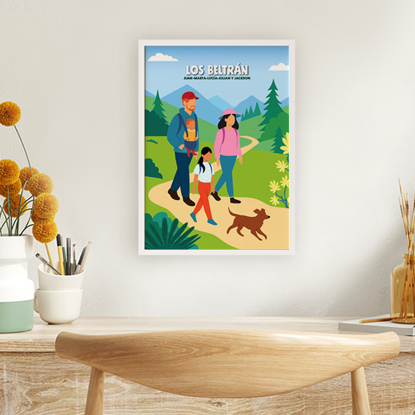 Póster Familia en Montaña con Nombres y Texto personalizado