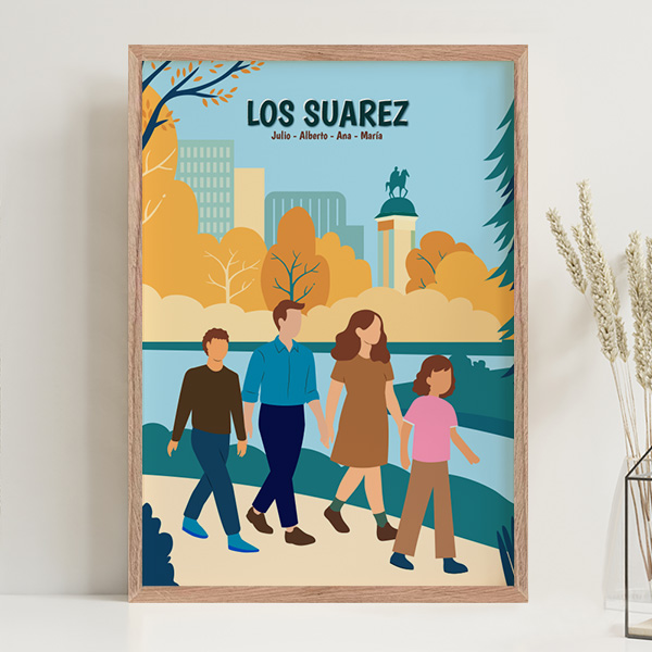 Póster Familia en el Parque con Nombres y Texto personalizado