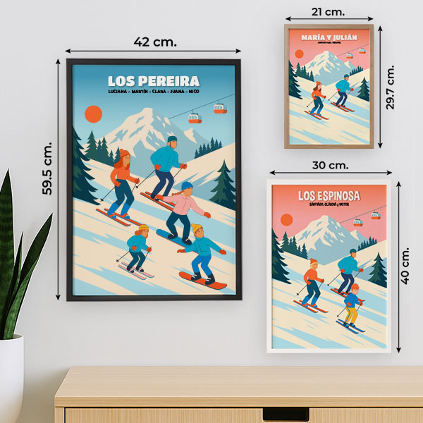 Póster Esquí en Montaña con Nombres y Texto personalizado