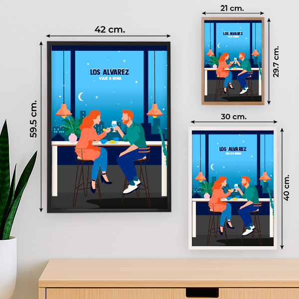 Póster Ilustración de Pareja con Nombres y Texto personalizado