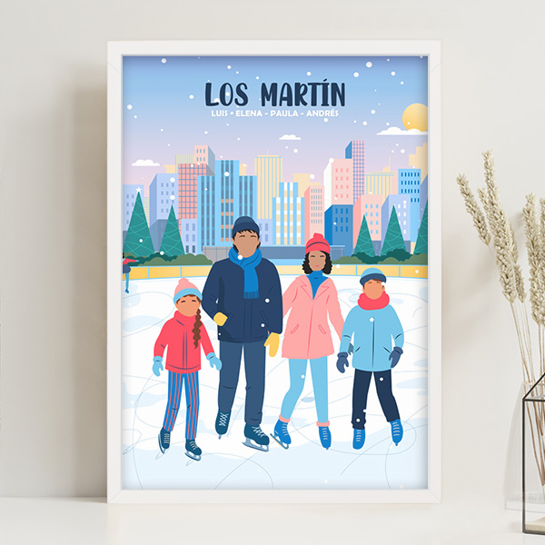 Póster Familia en Patines con Nombres y Texto personalizado