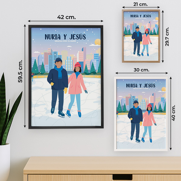 Póster Familia en Patines con Nombres y Texto personalizado
