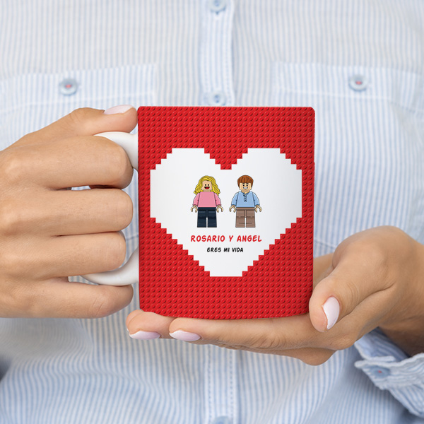 Taza Lego Corazón Rojo con Nombres y Texto personalizado