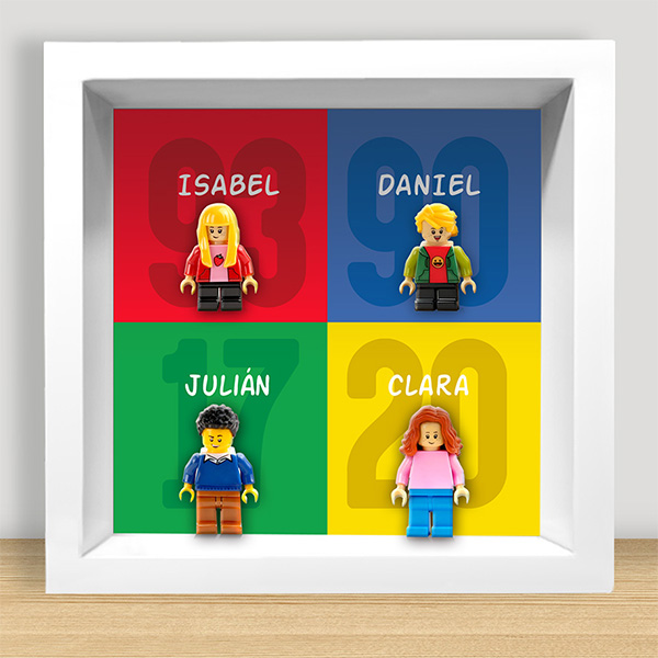 Cuadro con minifiguras Lego, Años y Nombres personalizados