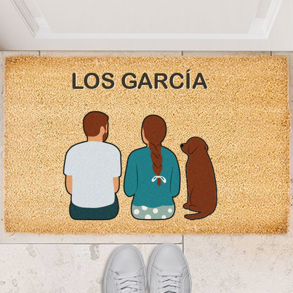 Felpudo con Ilustración Familia de Espalda y Texto personalizado