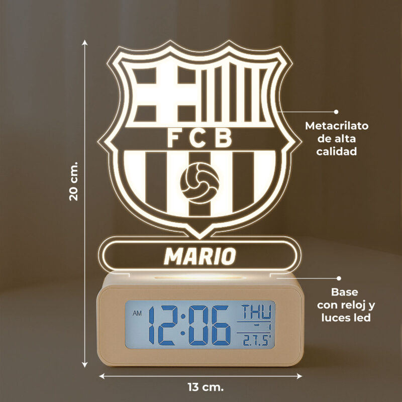 Reloj Despertador con Luz Escudo Barcelona Personalizado