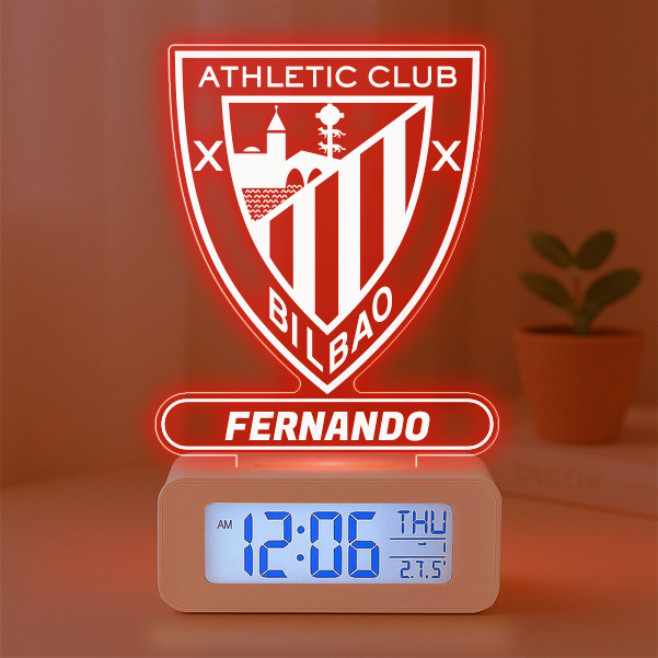 Reloj Despertador con Luz Escudo Athletic de Bilbao personalizado