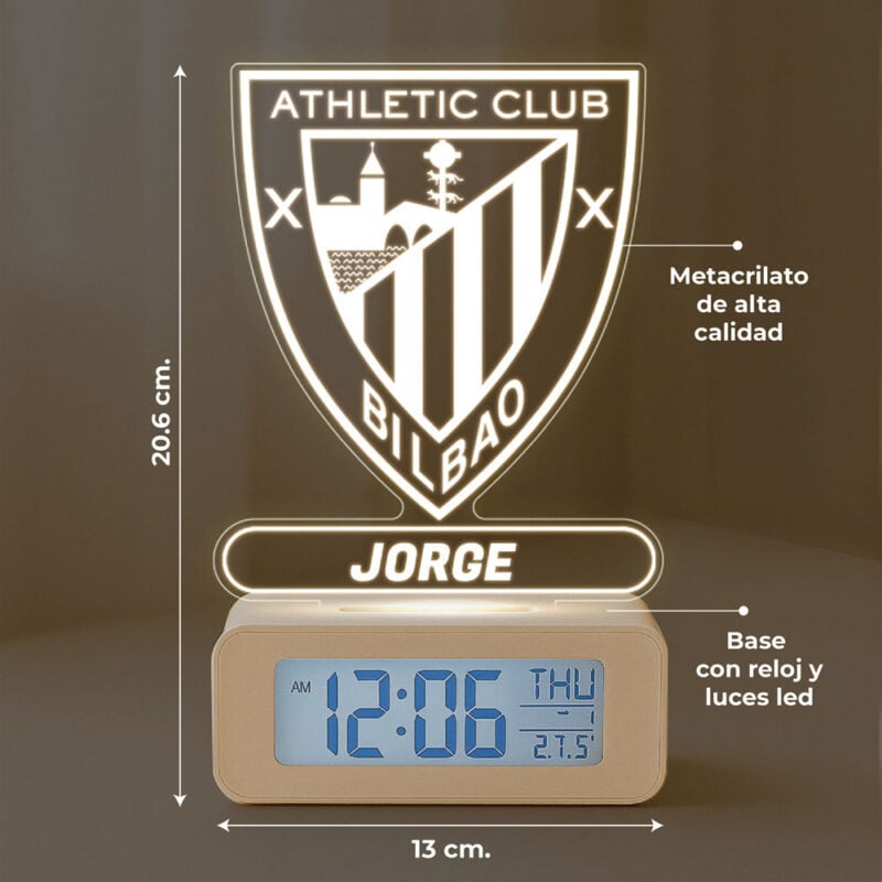 Reloj Despertador con Luz Escudo Athletic de Bilbao personalizado