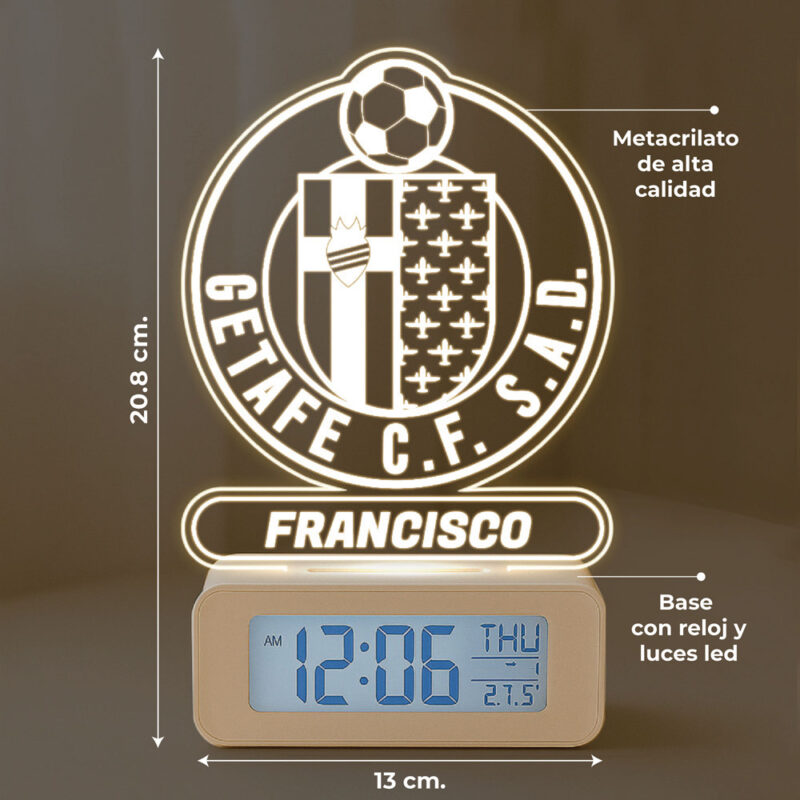 Reloj Despertador con Luz Escudo Getafe Personalizado