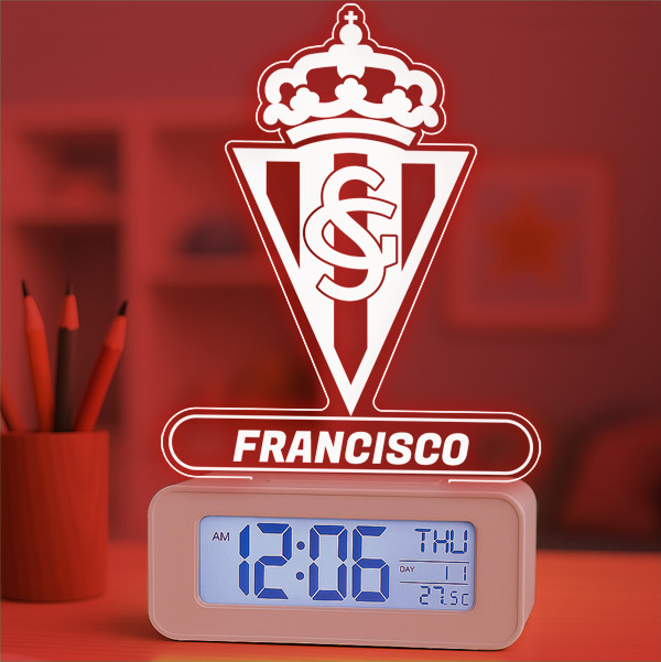 Reloj Despertador con Luz Escudo Sporting de Gijón personalizado