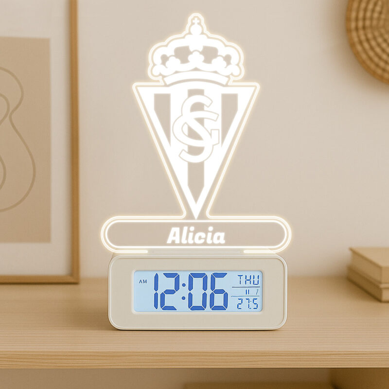 Reloj Despertador con Luz Escudo Sporting de Gijón personalizado