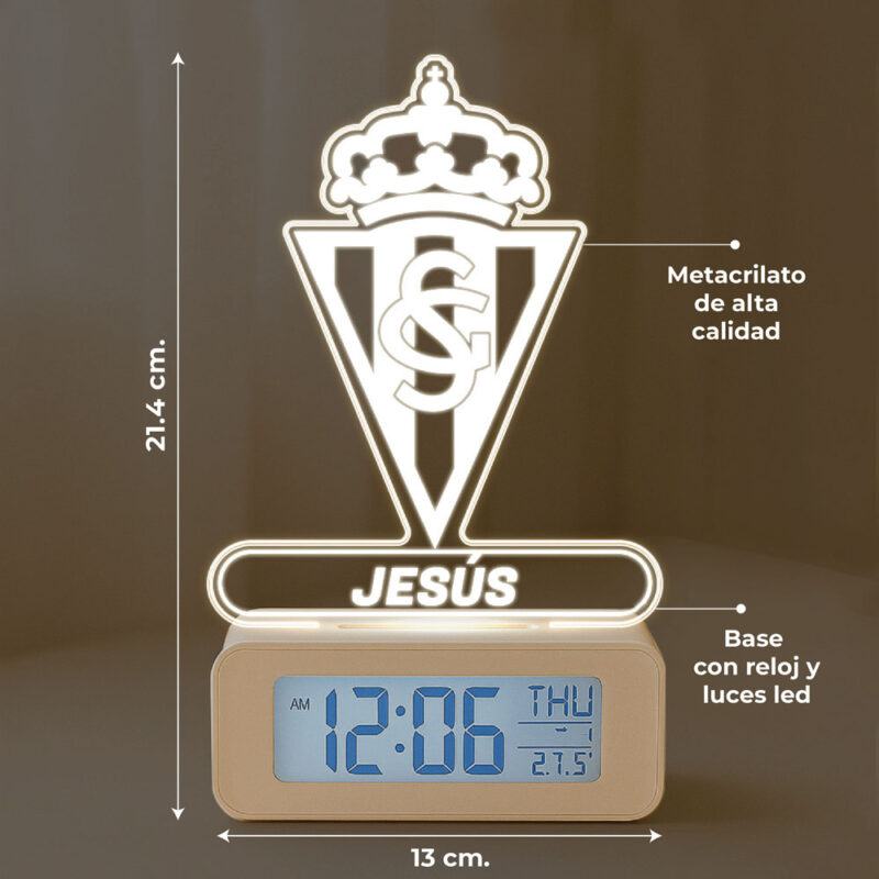 Reloj Despertador con Luz Escudo Sporting de Gijón personalizado