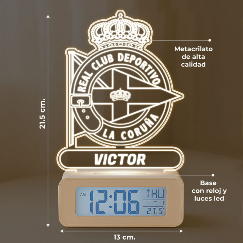 Reloj Despertador con Luz Escudo Coruña personalizado