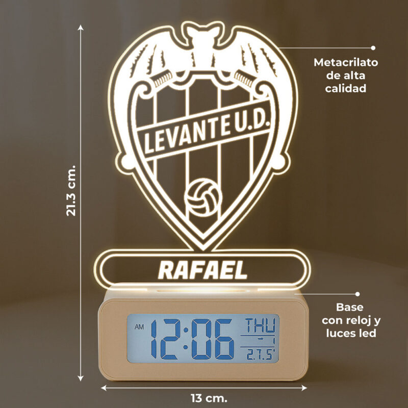 Reloj Despertador con Luz Escudo Levante Personalizado