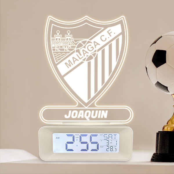 Reloj Despertador con Luz Escudo Málaga personalizado