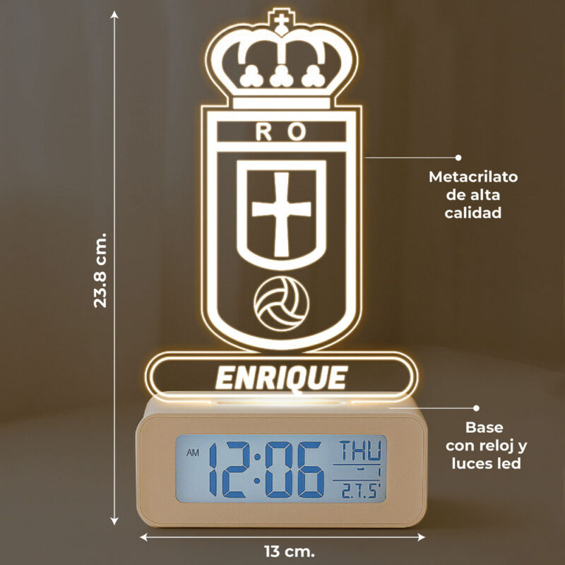 Reloj Despertador con Luz Escudo Oviedo personalizado