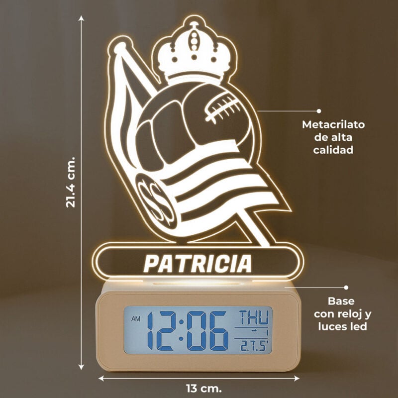 Reloj Despertador con Luz Escudo Real Sociedad personalizado