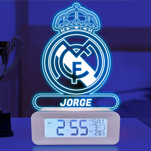 Reloj Despertador con Luz Escudo Real Madrid personalizado